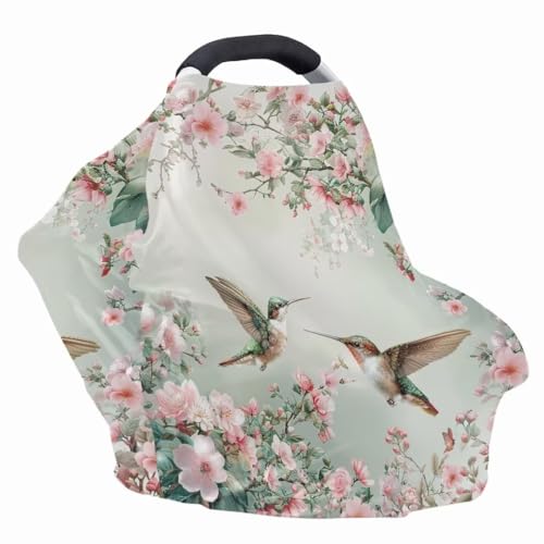 Image of Coldinair Hummingbird Flower Car Seat Covers for Babies Girls,Super Soft Comfortable Nursing Covers,Multi-use