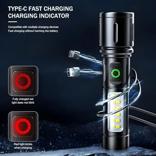 Image of 603 (ZOOMABLE Metal) 5 Modes Flashlight, Super Bright Cree T6 LED Light Torch (Black, 13.5 cm, Rechargeable)