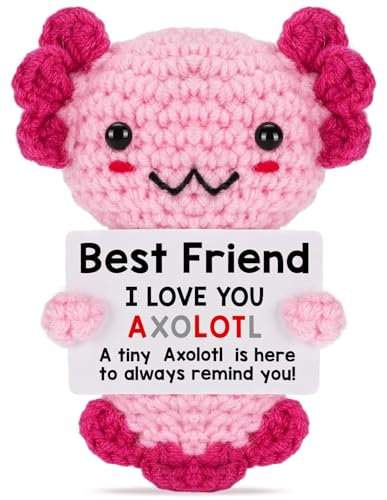 Positive Pocket Axolotl Doll, Funny Emotional Support Knitted Axolotl Toy with Positive Card, Woolen Crochet Axolotl, Cheer Up Graduation Gift, Encouragement for Friends