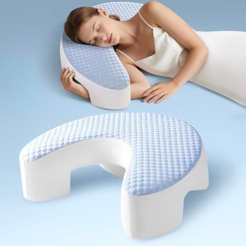 Side Sleeper Pillows for Adults, Ergonomic Memory Foam Pillow with Arm Hole Cooling Cervical Neck Pillow for Relieving Neck, Shoulder,and Knee Pain(Blue,17