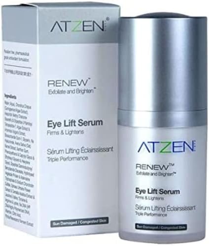 ATZEN Renew Eye Lift Serum | Organic Under Eye Cream For Dark Circles And Puffiness | Sun Damaged & Congested Skin | Hyaluronic Acid from Mushrooms | Paraben & Cruelty Free (0.5 oz)