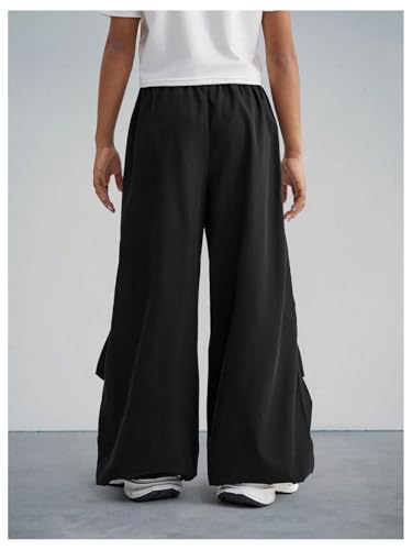 Floerns Girl's Casual Drawstring Waist Cargo Pants Wide Leg Trousers2