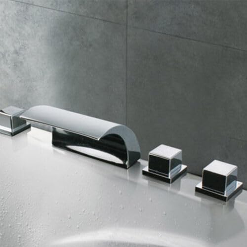 Robinet de baignoire cascade argenté - 5 trous - Robinet de lavabo de salle de bain - Robinet de baignoire - Robinet de baignoire avec douchette à main