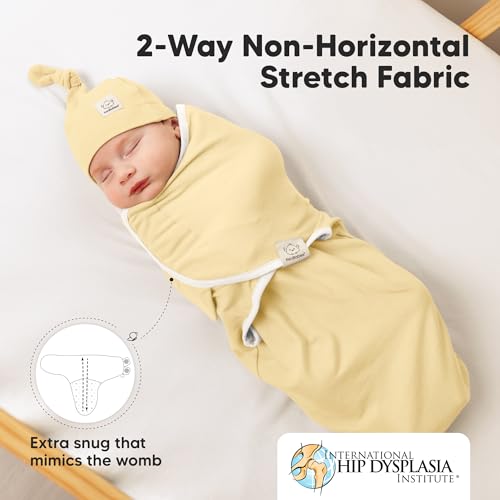 Image of 3pk Organic Swaddles for Newborns Girls, Boys & Hats (Daffodil, 0-3M) | Soft Cotton Baby Sleep Sacks 0-3 Months, Breathable Baby Hats and Swaddles 0-3 Months, Newborn Essentials Must Haves