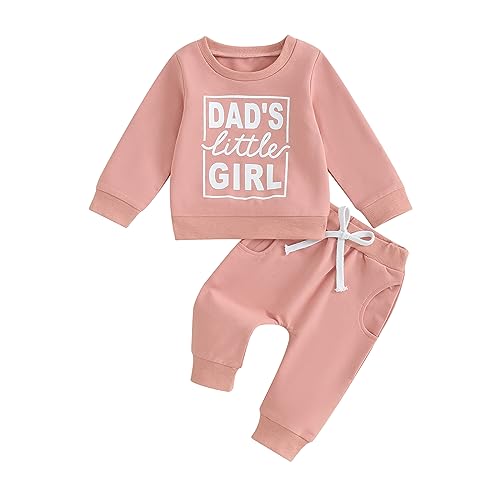 Image of Baby Girl Clothes Toddler Sweatshirt Pants 2pcs Set Fall Winter Infant Pullover Top Outfit Newborn Matching Sets (D Daddys Little Girl Pink,0-6 Months)