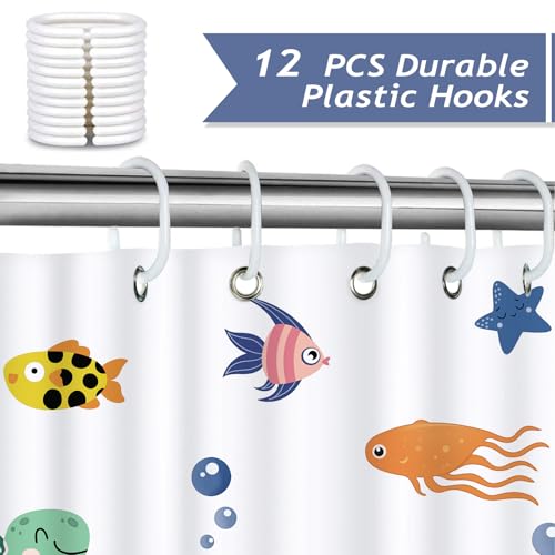 Miniatura 3 de Bonhause Cortina De Ducha Para Niños Animales De Océano Dibujos Animados Cortina De Baño De Poliéster Impermeable Antimoho Lavable Cortina Ducha 180 X 180 Cm Con 12 Ganchos