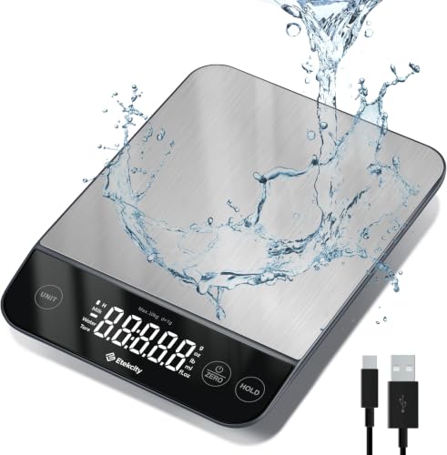 Image of Etekcity Digital Food Kitchen Scale, Grams and Oz for Weight Loss, Baking and Cooking, 0.05oz /1g Precise Graduation,5 Weight Units, IPX6 Waterproof, USB Rechargeable,304 Stainless Steel-Silver, 22lb