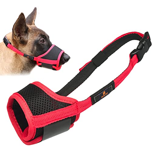 Bozal para perro, tela de nailon suave, transpirable, malla de aire para evitar mordeduras, evitar ladridos y masticar la boca, medianos y grandes (S, rojo) Cover