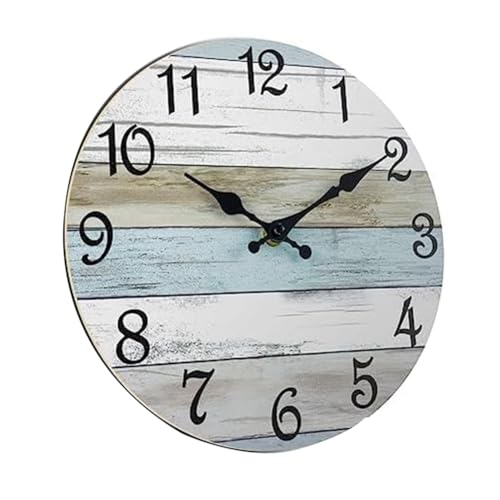 Plmvhpb Horloge de Salle de Bain Horloges Murales Rustiques à Piles, Silencieuses sans - en Bois Côtier-Chaque Horloge Décor à