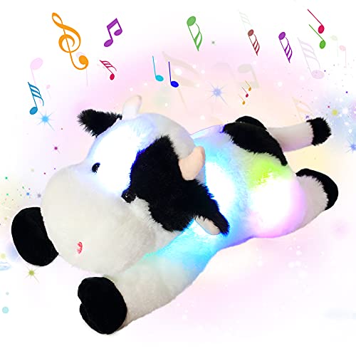 Image of Cuteoy Musical Plush Cow Stuffed Animal Soft Glowing LED Light-up Nightlight Toys Singing Lullabies Birthday Christmas Plushies Gifts for Kids Boys Girls,15.5"