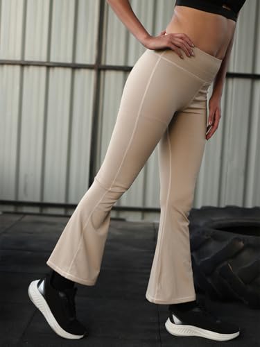 Image of CHKOKKO Gym Pants for Women Workout High Waist Flared Yoga Pants for Woman with Side Pocket Quick Dry Body Fit Stretchable Sports Leggings Trousers Activewear Lower