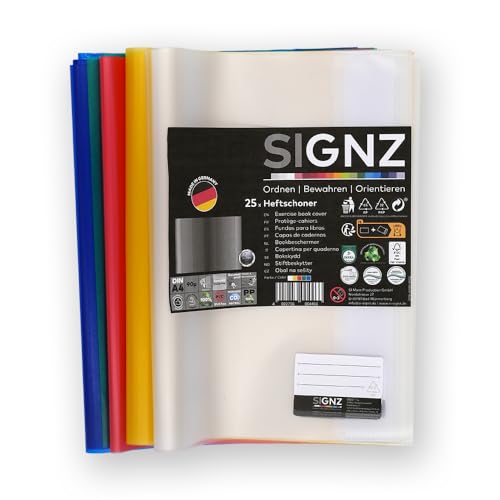SIGNZ Heftschoner DIN A4, 25 Stück, farblich sortiert, starke 90my (0,09mm), CO2-neutral hergestellt, made in Germany