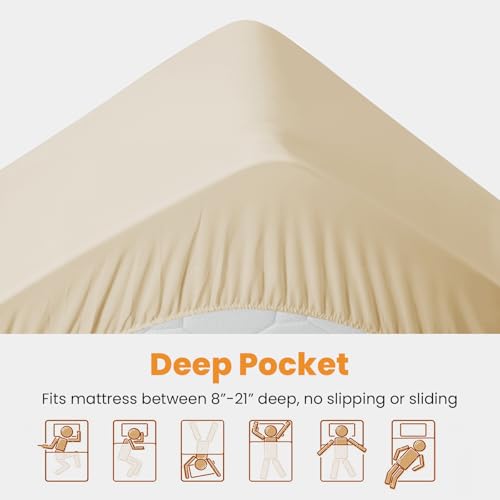 MATBEBY King Size Mattress Pad - Cooling Breathable Mattress Topper, Quilted Fitted Mattress Protector, Pillow Top Mattress Cover with 8-21" Deep Pocket, Soft, Machine Washable, Beige, 78x80 Inches