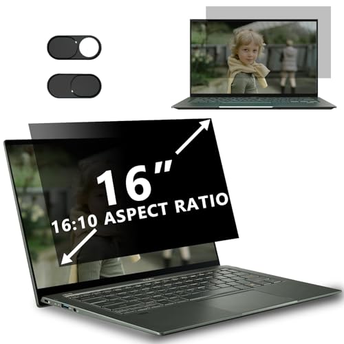 Privacy 16 inch Screen Protector Compatible with HP/Dell/Acer/Samsung/Lenovo/Toshiba 16:10 Widescreen Display - Monitor, Desktop PC, Anti Glare Blue Light Protector Private Security Filter with Camera Cover