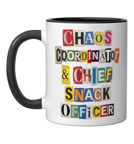 Chaos Coordinator Chief Snack Officer Funny Quote Ceramic Mug, Black/White