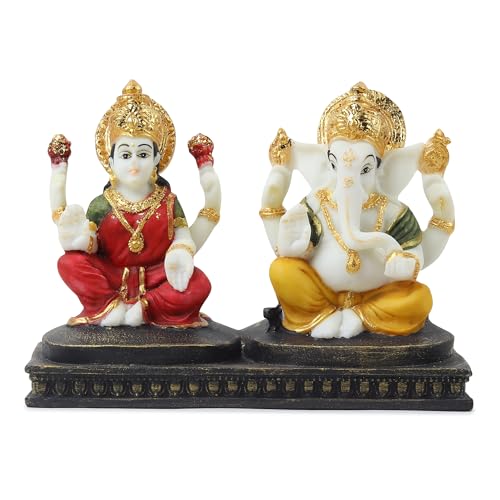 Image of ARMONIA Premium Laxmi Ganesha Idol for Home Decor & Pooja | 4.7 Inch Handmade Ganesh Murti | Marble Finish Polystone Lakshmi Ganpati Statue for Mandir, Office | Best Gift for Wedding & Housewarming