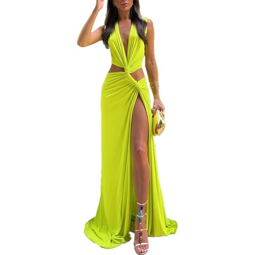 Evankin Women's Long Dress Cutout Twist Sexy Slit Hem V-Neck Tight Irregular Summer Outfits