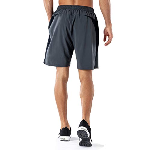 HMIYA HMIYA Herren Sport Shorts Schnell Trocknend Kurze Hose mit Reißverschlusstasch (Grau,M) - Produktansicht 3 | Sportbekleidung