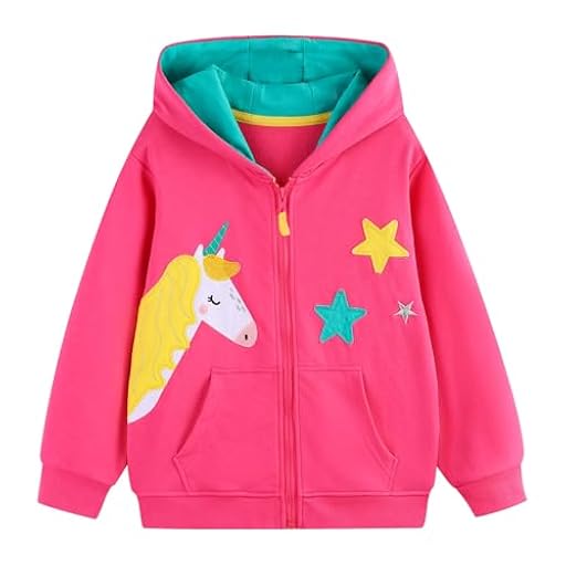 Hoseay Sudadera con Capucha Cremallera Niñas, Algodón Chaqueta Manga Larga y Bolsillos, Abrigada Unicornio Casual Escolar Hoodie Tops Primavera Invierno Ropa para Infantil 5-6 Años, Rojo | Ya disponible en tu tienda friki favorita! En mundofriki.es!