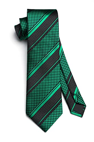 Image of HISDERN Stripe Tie Mens Ties with Pocket Square Set Classic 3.4'' Silk Formal Necktie Handkerchief for Business Wedding