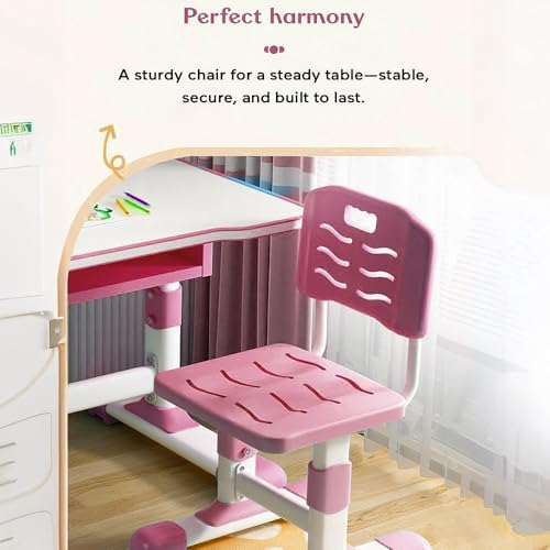 StarAndDaisy Kids Functional Desk and Chair Set, Height Adjustable Children School Study Table with, Bookholder Slot, LED Lamp, Storage for Boys Girls 4-12 Years - (K80-Pink) - Image 6