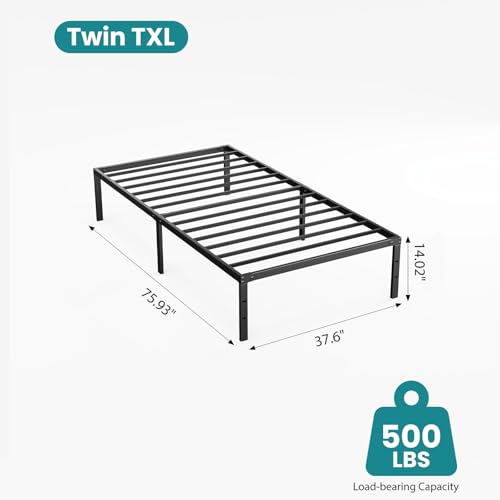 Image of Sweetcrispy Twin XL Size 14 Inch Platform Bed Frame, Heavy Duty Metal Foundation Frame, Noise-Free Sturdy Steel Slats, Underbed Storage, No Box Spring Needed, Quick Setup