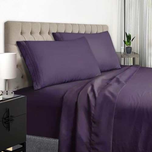 EaseHome Dark Purple Queen Sheet Set, 4 Pieces, Deep Pocket
