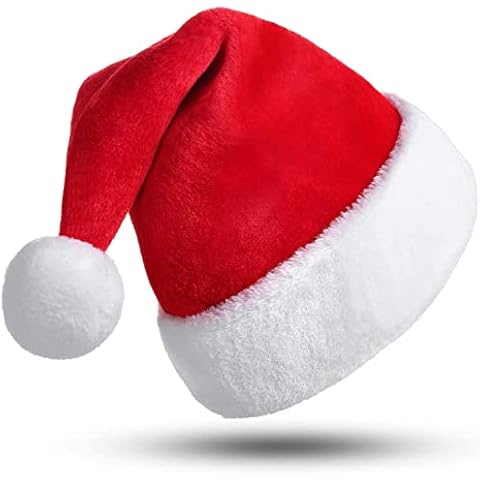 Christmas Hat - Santa Hat - Xmas Holiday Hat for Women Men Unisex Adults. Thicken Classic Fur Christmas Eve Gifts, Velvet Comfy Santa Outfit Accessory for Christmas New Year and Festive Party Supply Cover