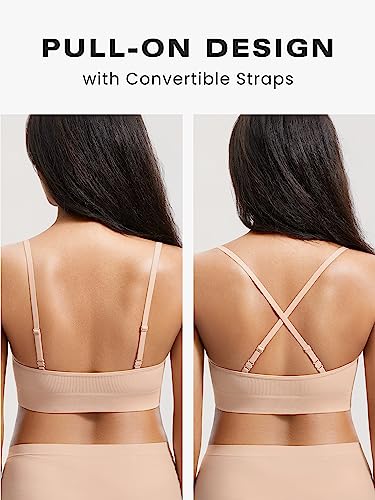 Image of DOBREVA Women's Bralettes No Underwire Bras Support Padded Wireless Ribbed Seamless Bra Removable Pads Push Up Inserts