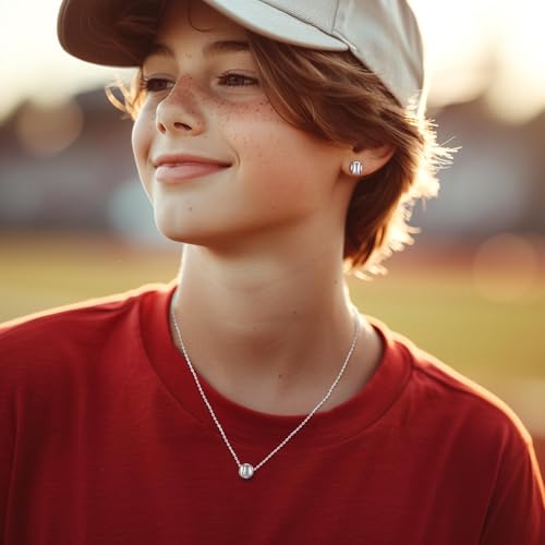 ChicSilver 925 Sterling Silver Baseball Necklaces for Women Men 3D Sports Jewelry for Baseball Lover Sport Fans (With Gift Box)2