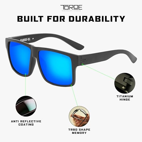 Image of TOROE Eyewear Matte Black RANGE XL Frame Sunglasses Light Weight TR90 Frame, Polarized Polycarbonate Lens