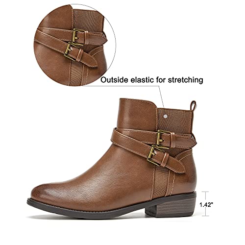 VJH confort Women's Ankle Boots,Round Toe Low Heel Comfort Elastic Booties with Side Zipper Buckle Strap2