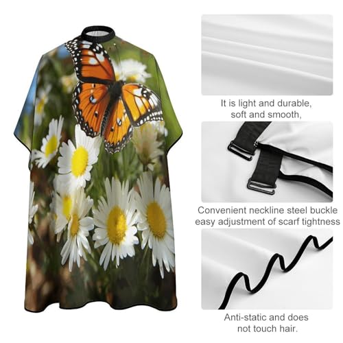 Capa para corte de cabello Butterfly on Daisy Flower 66.9x56.7 pulgadas miniatura 4