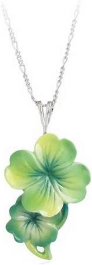Retired Franz Fashion AccessoriesShamrock Flower Rhodium Plated Brass & Sculptured Porcelain Necklace