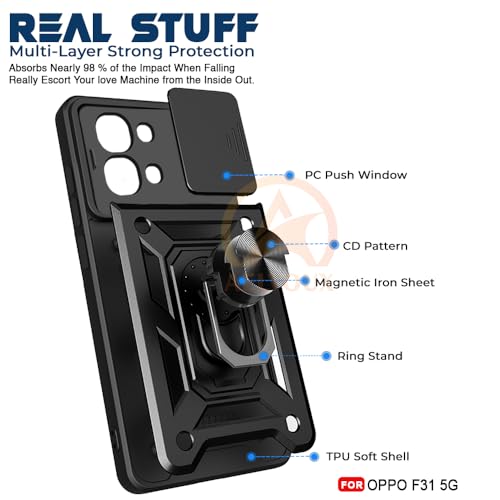Image of Armor Bumper Back Cover Case for Oppo F31 5G Rotating Camera Cover, Ring Holder & Kickstand | Heavy Duty & 360 Degree Protection Oppo F31 5G Back Cover (Black)