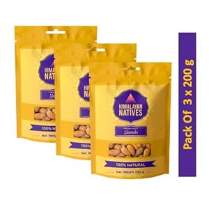Himalayan Natives 100% Natural Premium California Almonds 600g (200g x 3) | Protein & Fiber Rich Dry Fruit | Premium…