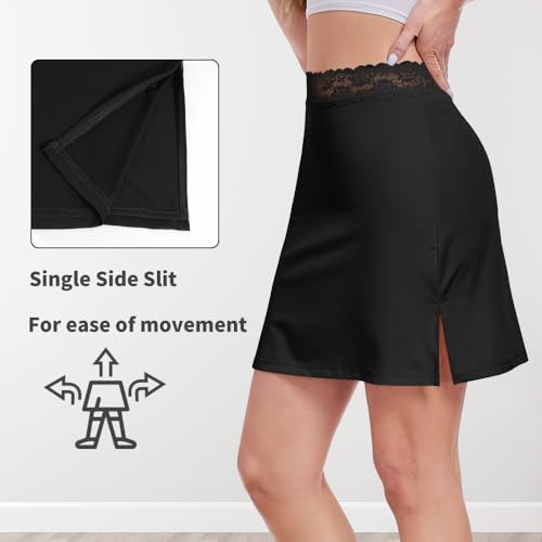Image of MANCYFIT Half Slips for Women Underskirt Short Mini Skirt with Floral Lace Waistband