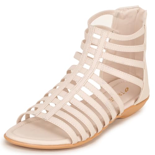 Image of TRASE Flats Gladiator With Zip Closure For Women Sandals| Gladiator High-Tops Sandals For Women | Stylish & Comfortable | College, Office, Shopping, Outdoor & Beach Wear