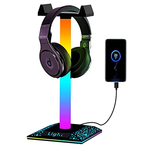 ELEPHANTBOAT® Headphone Stand Gaming Headphone Stand Headset Holder with Color RGB Light & USB Charging Port, Desk Headphone Holder for PC Gamer, Touch Button RGB Light Up Headset Holder