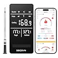 BBQOVN Smart WiFi Wireless Meat Thermometer Unlimited Range 7 NIST Cert.Sensors Accuracy ±0.5°F Sub-1G (10X Stronger than Bluetooth)APP&Digital Base,Monitor for BBQ, Grill,Oven, Smoker(1, Black,Small)