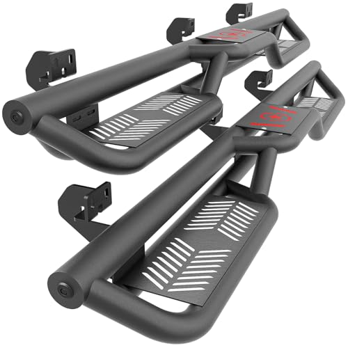 YZONA Crew Cab Running Boards Side Steps Compatible with 2009-2014 Ford F150 F-150 SuperCrew Cab Super Duty, Two Stairs Design Side Rail Nerf Bar Rock Sliders (4 Full Size Doors, Powder Coated, Black)