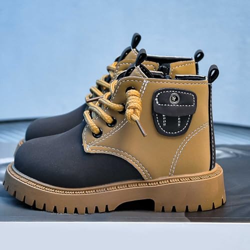 Boys Ankle Boots Lace Up Side Zipper Combat Boots Fuax Leather Short Military Boots Lug Sole (Little Kid/Big Kids)4