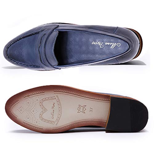 Image of Mona flying Women's Classy Leather Penny Loafer Dress Casual Slip on Flat Office Work Shoes for Ladies