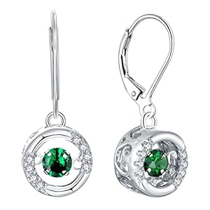 YL Round Halo Earrings Sterling Silver Dancing Diamond Solitaire Dangle Drop Earrings Round Birthstones Jewelry for Women