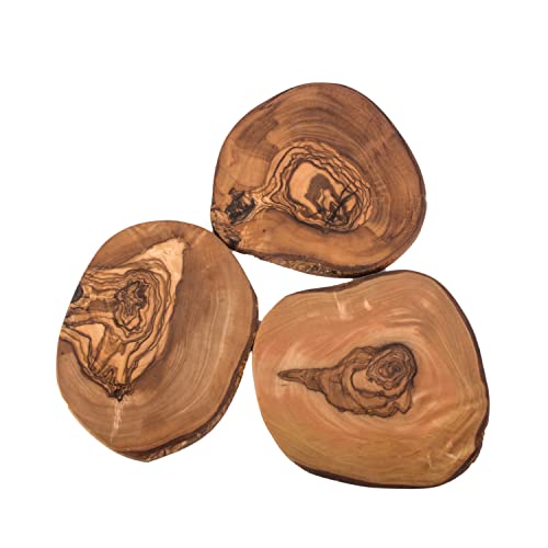 Set of 12 Coasters in Natural Cut Rustic Glass Coasters Olive Wood Handmade Wooden Coasters Gift (Set of 12) - Image 2