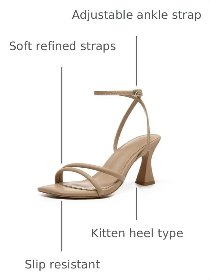 Image of Goderci Women's Kitten Strappy Mid heels Square Open Toe Ankle Strap Heeled Sandals