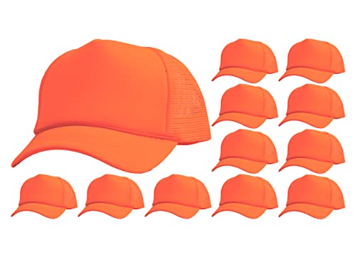 Top Headwear 12 Pack Dozen Men's Plain Trucker Mesh Cap Blank Hats Neon Orange #TOP16