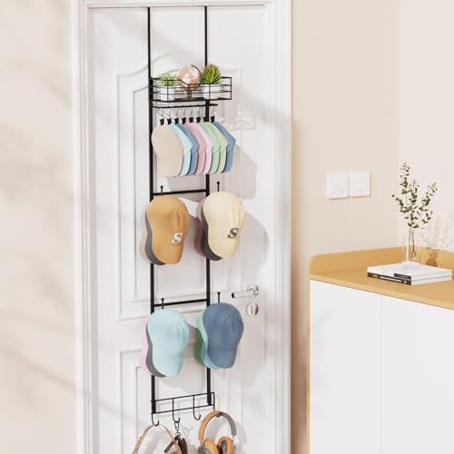 VITVITI Over the Door Hat Rack Organizer, 4 Tier Cowboy Baseball Cap Hat Rack for Door Wall Mounted, Metal Over Door Hanging Hat Organizer for Closet Bedroom, Black