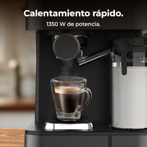 Cecotec Cafetière Express Semi-automatique Power Espresso ColdBrew Latte Oscuro. 1350W, 20 Bars, Froid, Tiède ou Chaud, Écran Tactile, Réservoir d'Eau de 1.5L, Réservoir de Lait de 500ml, Double Bras