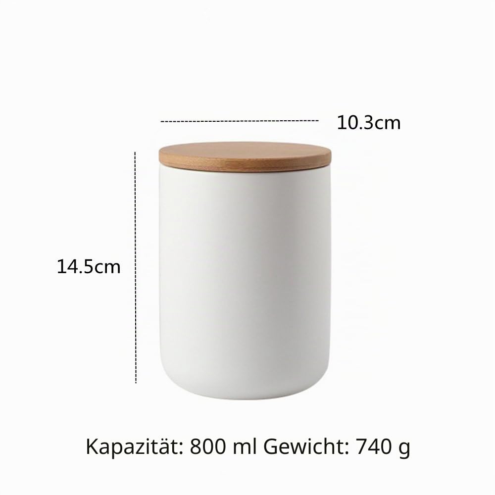 3er Set Vorratsdosen Keramik mit Bambusdeckel Vorratsdose Kaffeedose Teedose - Keramik Aufbewahrungsdosen für Tee Kaffee Bohne Zucker Gewürz Nüsse Korn (260ml,800ml,1000ml)